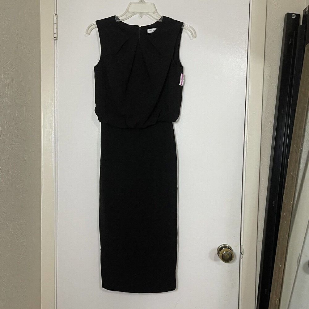 NWOT Dress the Population black pleated neck sheath sleeveless dress size XS